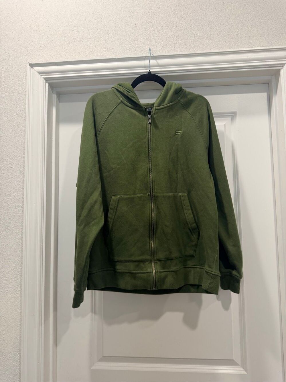 Fabletics Olive Green Full Zip Fleece Hoodie Sweatshirt Activewear Size L
